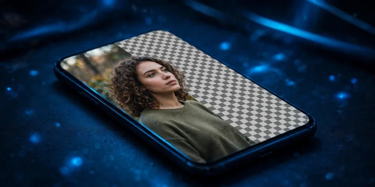 Phone showing background removal in PixelLab