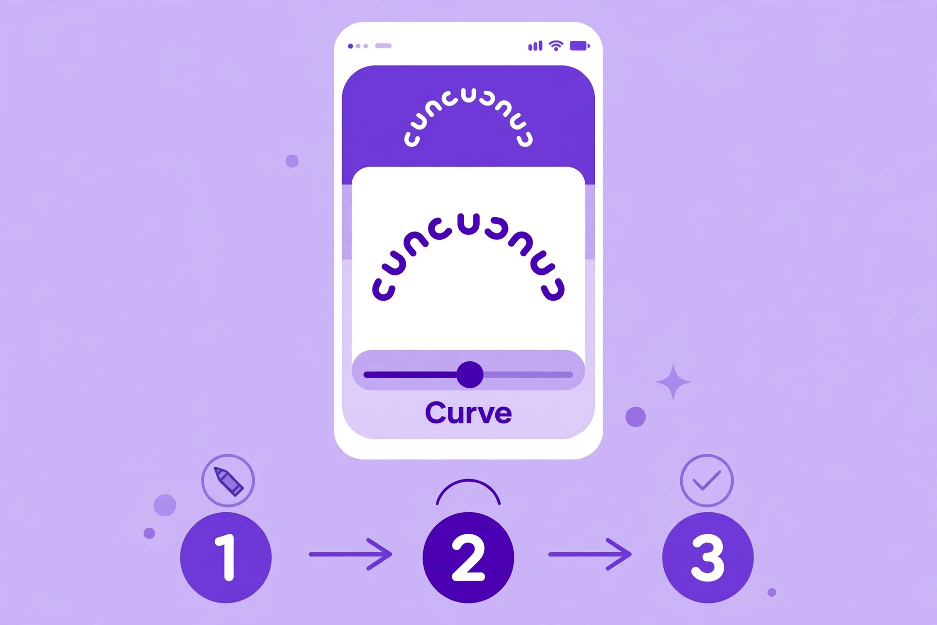 PixelLab curve text slider adjusting the arc of text in three steps